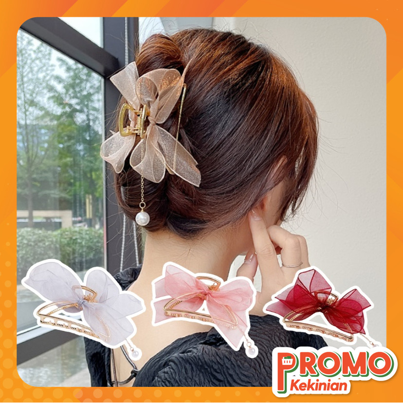 Promo Kekinian - F6513 Jepit Rambut Aesthetic / Claw Clip Pita Mutiara