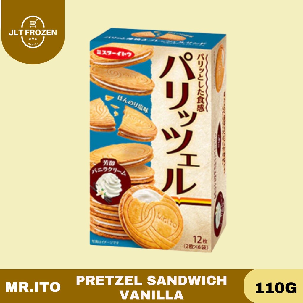 

MR ITO Pretzel Sandwich Vavilla Cream 110g / Biscuit Sandwich / Biskuit / Krim Vanilla / Snack import / Biskuit Lapis