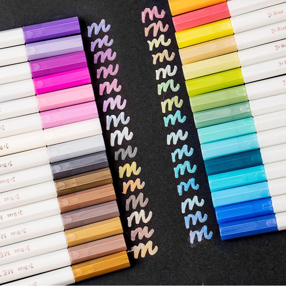 

[DOTDING] Brush Pen Art Dual Tip Metalik & Pastel - 12-30 Warna Marker Seni untuk Kanvas/Keramik/Kain dengan Ujung Keras & Lembut H562