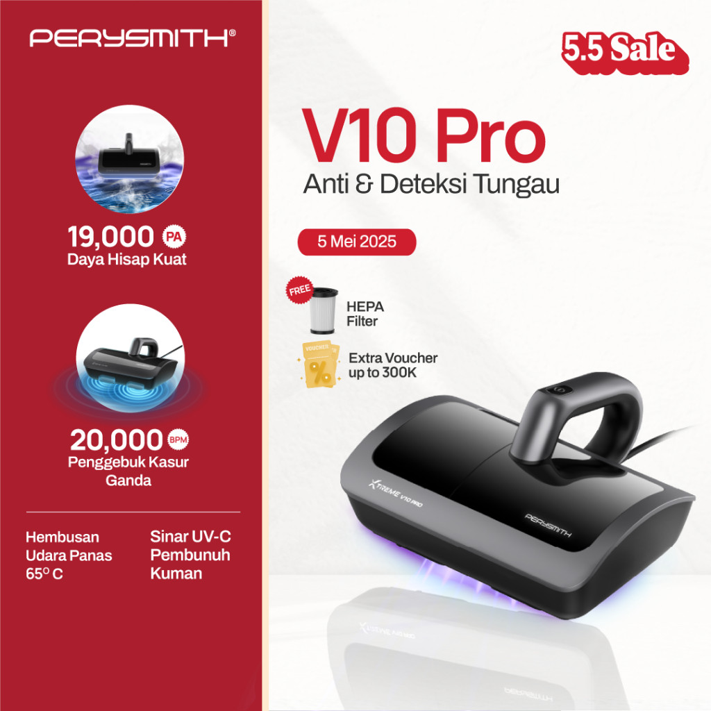 

PerySmith V10 Pro Electric UV Anti Dust Mite Vacuum Cleaner Penyedot Debu Tungau Dust Bed Sofa Instrument Anti Mites Remover