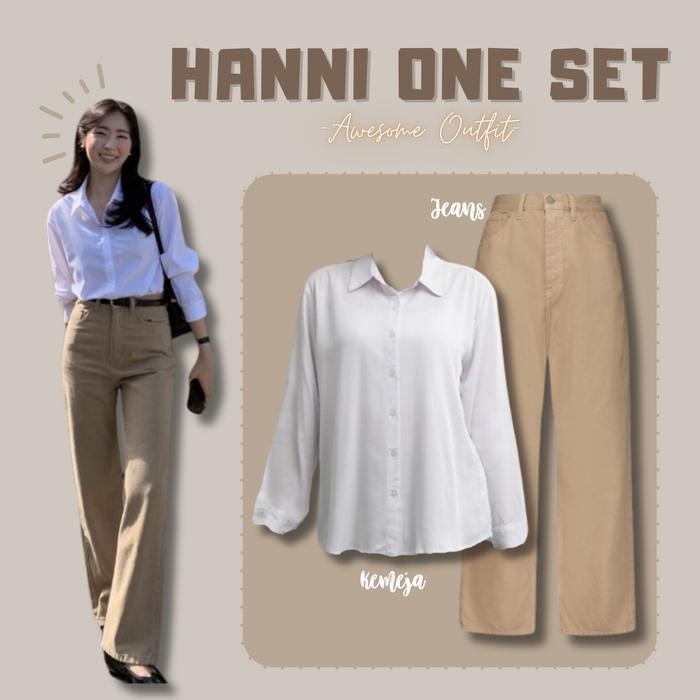 RS - Hanni Set | Chic Style Outfit Remaja Kantor (Setelan Kemeja dan Celana Jeans) - Hanni One Set