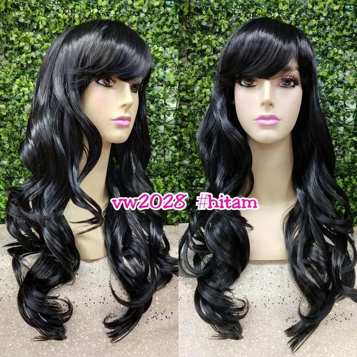 wig poni Rambut palsu Dewasa panjang curly/kriting 2028 - hitam