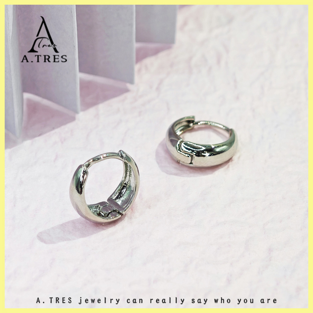 A.TRES 1 Set Piercing Telinga Anting Bulat Titanium Anting Pria Jepit Perhiasan Perak Asli Anting Pe