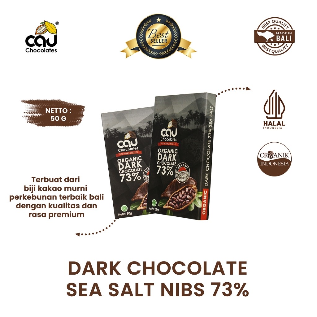 

CAU CHOCOLATES - Organic Dark Chocolate / Coklat Organik 73% dengan Gula Kelapa dan Sea Salt 50 gr