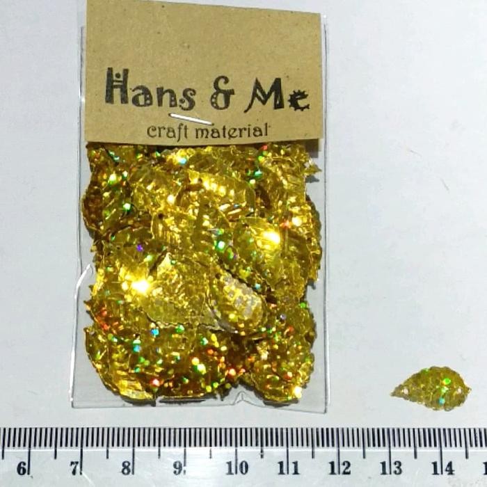 Payet Manik Daun Kecil Emas Laser