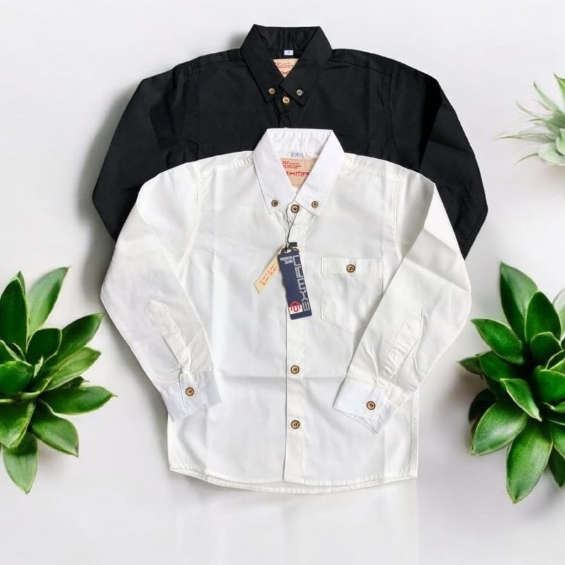 YANCSHOP PROMO - Kemeja Anak putih Panjang - Kemeja Polos Anak Laki Laki - Kemeja Panjang Hitam polo