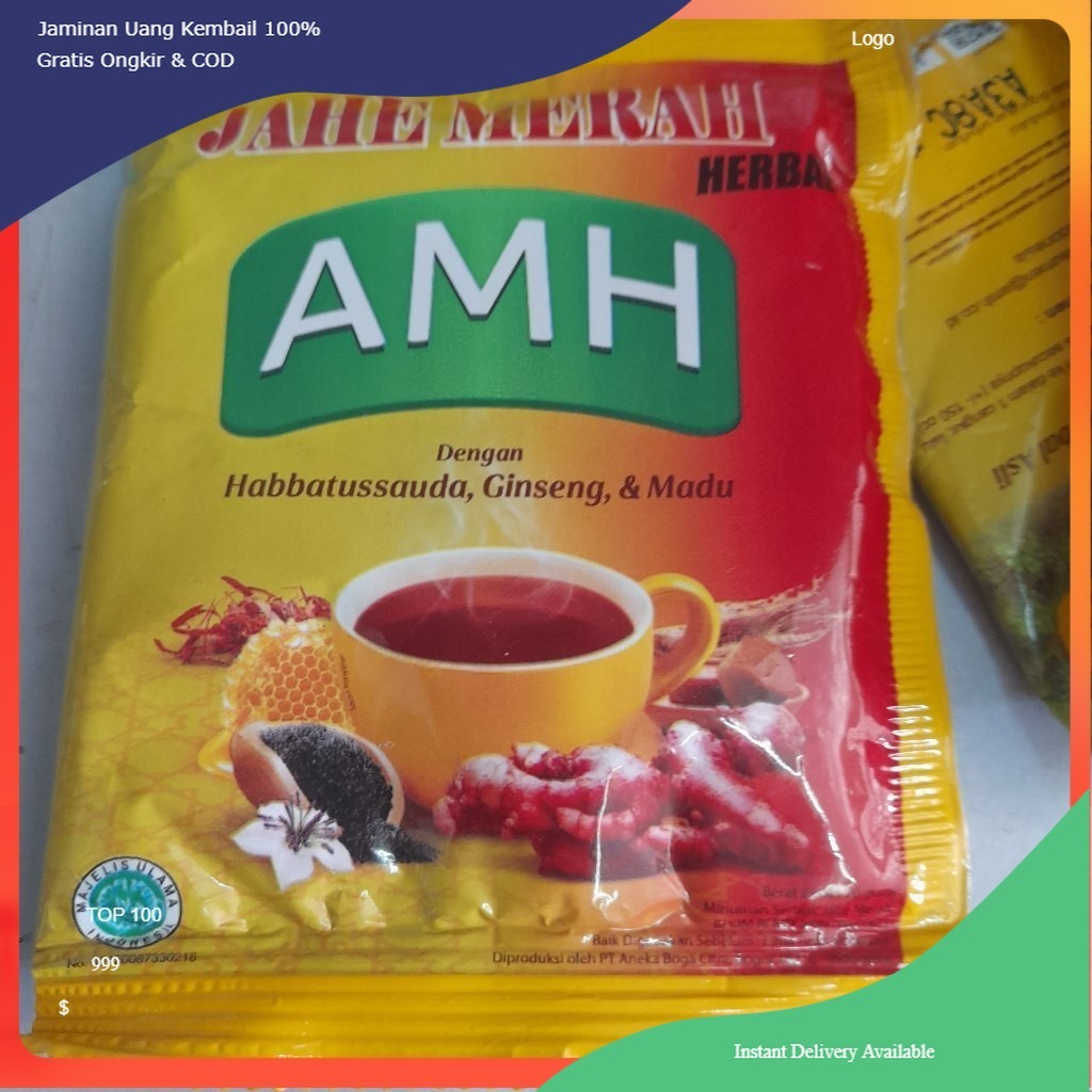 

JAHE MERAH AMH 1 Renceng isi 10pcs x 20gram Minuman Herbal Dengan Habbatussauda, Gingseng Madu