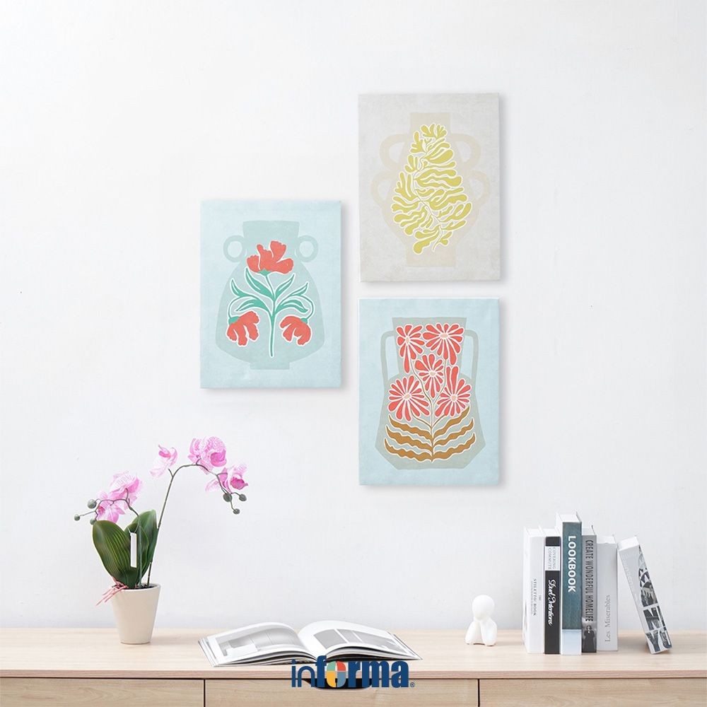 Informa 30x40 cm Set 3 pcs Hiasan Dinding Kanvas Print Vase x25 Wall Art Decoration Lukisan Canvas A