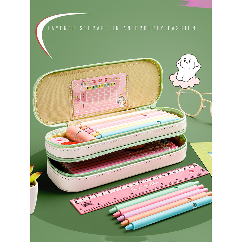

Double Layer Pencil Case Cute Pattern Pencil Bag Pink Blue Green Large Capacity Pencil Box for Girls Boy Student School