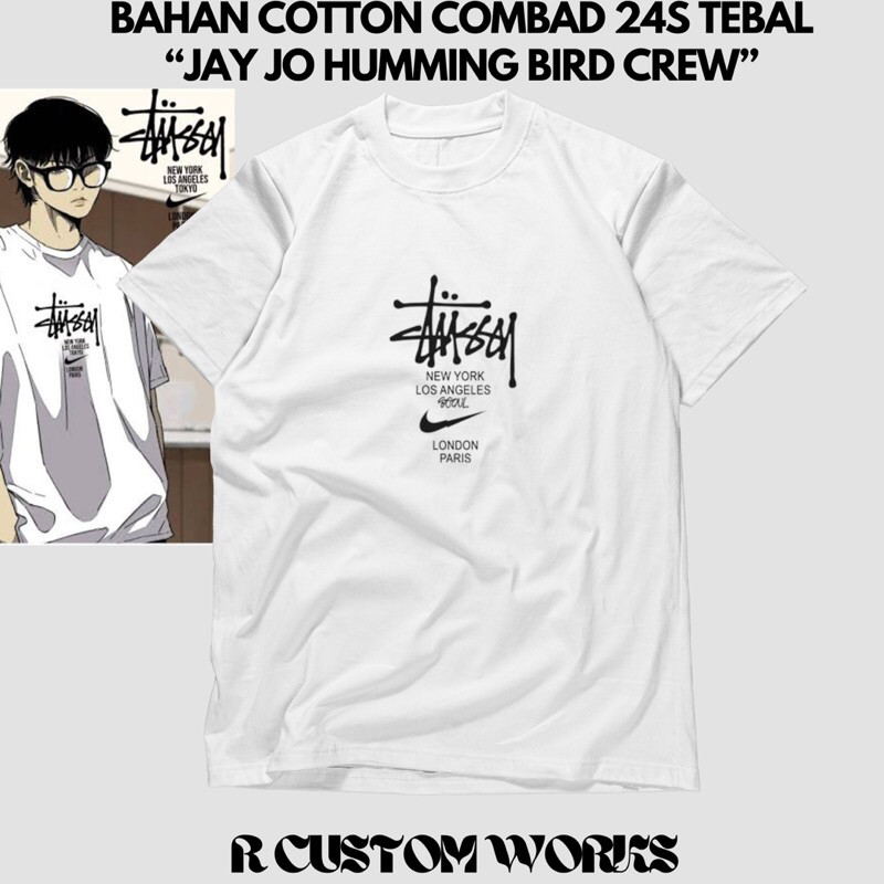Baju Kaos Jay Jo Windbreaker / T-shirt Jay Jo Humming Bird Crew Stussy Bahan tebal Combad 24s