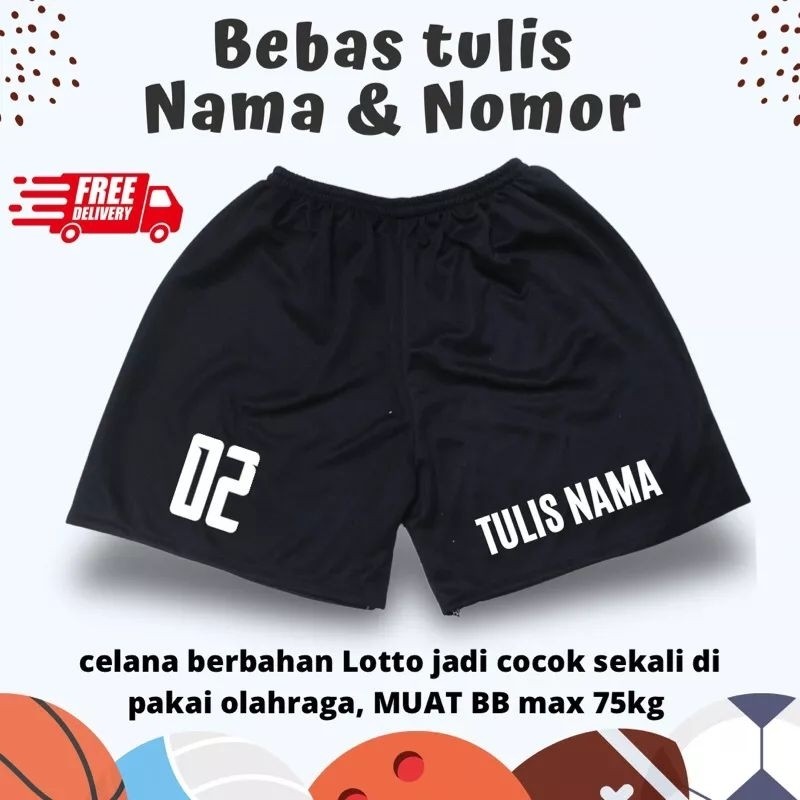 CELANA VOLI CUSTUM/CELANA PENDEK wanita/bisa custum nama dan nomor