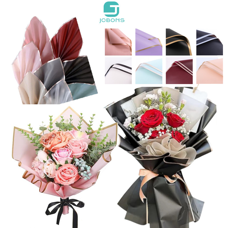 

20 LEMBAR Flower Wrapping Paper Varian List Gold Emas Kertas Buket Bunga Cellophane Florist goldline