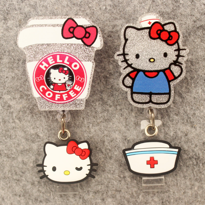 

Cartoon Cat Coffee Style Retractable Badge Reel Nurse Doctor Card Holder Office Hospital Name Card Supplies