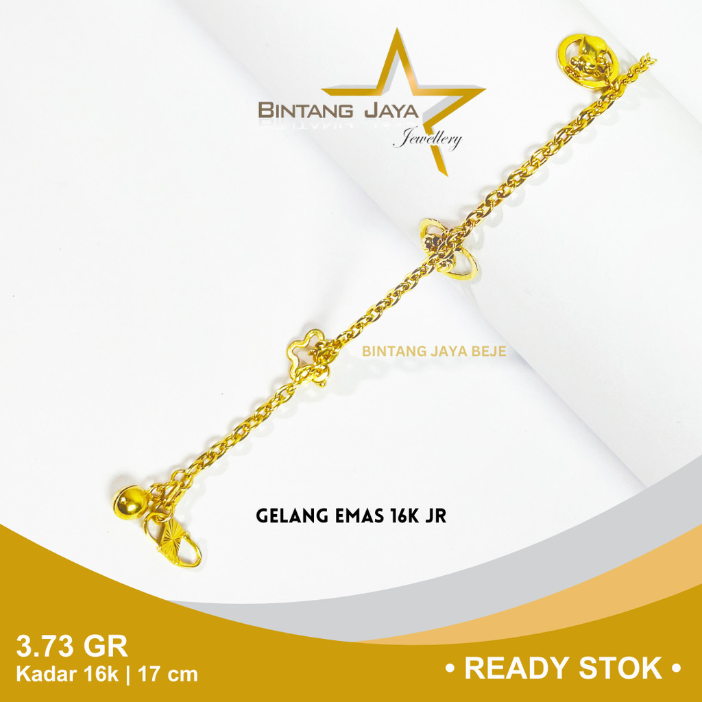 Gelang Emas Kadar 700 16K Berat 3.73 gr gram Panjang 17 cm Model Rantai P0lo Gantung Lonceng & Maina