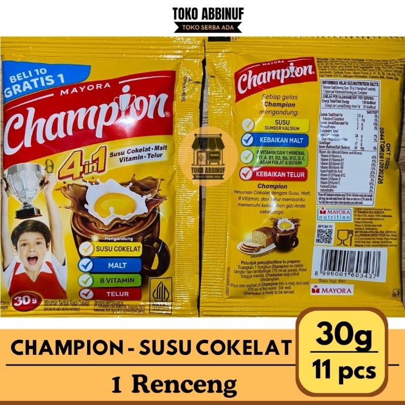 

11 PCS - CHAMPION SUSU COKLAT 4IN1 30g 1 RENCENG