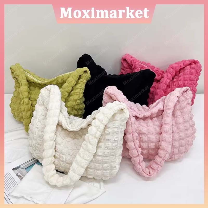 Tas selempang tas berbulu Korea / tas selempang bahu wanita / tas tangan bunga gelembung berkapasita