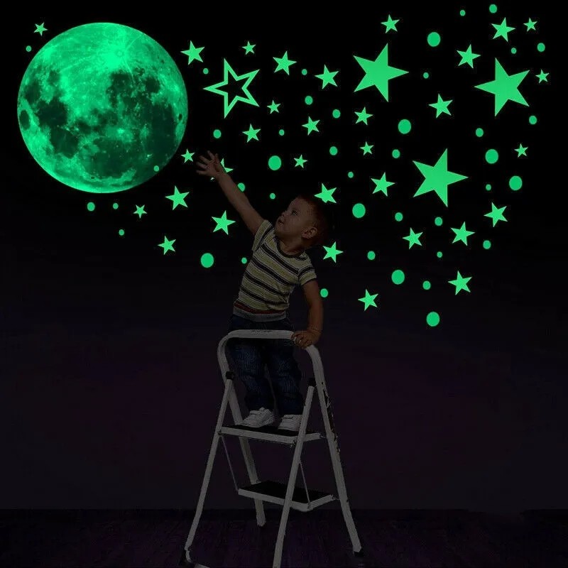 Luminous Moon and Stars Wall Stickers for Kids Room Baby Nursery Home Decoration Wall Decals Glow in