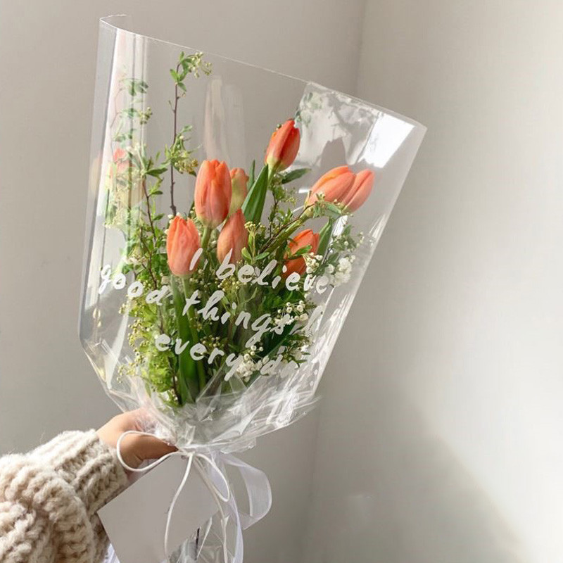 

50Pcs Flower Gift Bags Plant Decor Trapezoidal Packaging Wedding Flowers Cellophane Rose Floral Bouquet Arrangement