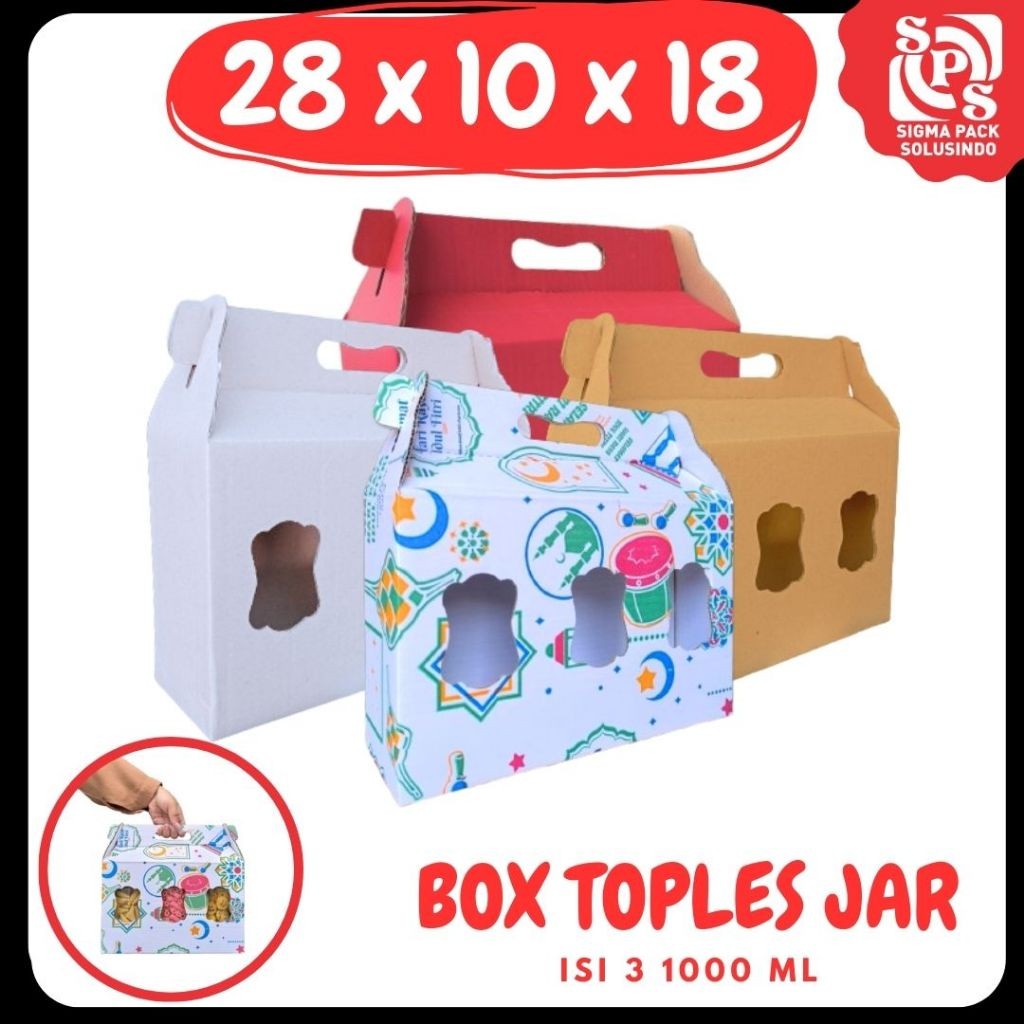 

Box Jinjing Kuker 28x10x18 Jinjing Jar (KUKER TOPLES JAR 1000ml ISI 3) Box Jinjing Kardus Lebaran Idul Fitri Hampers Polos/Motif VICTORY JPN