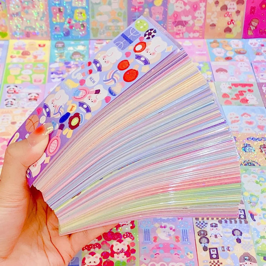 

10-100Pcs Kawaii Handbook Stickers Cartoon Collage Laser Sticker DIY Decorative Scrapbooking journals Stationery School Supplies