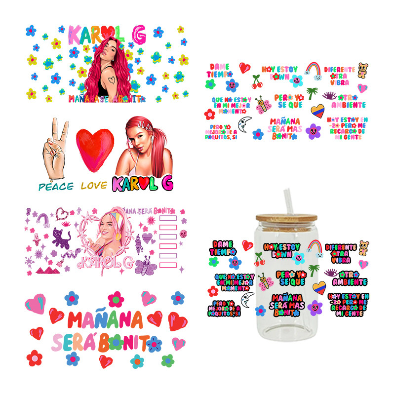 

3D UV DTF Transfers Stickers 16oz Cup Wraps Karol G Star Girl Printed For DIY Glass Ceramic Metal Leather Etc. D2060