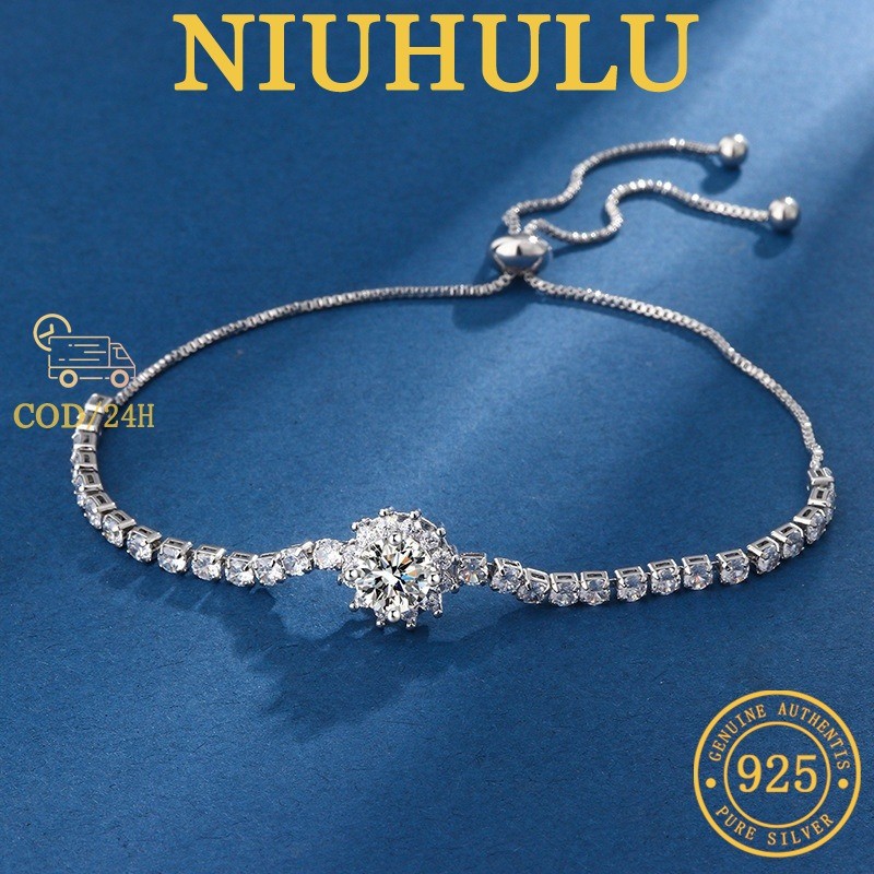 Berlian Penuh Modis Sederhana Bunga Matahari Gelang Moissanite Gaya Tarik-keluar Wanita