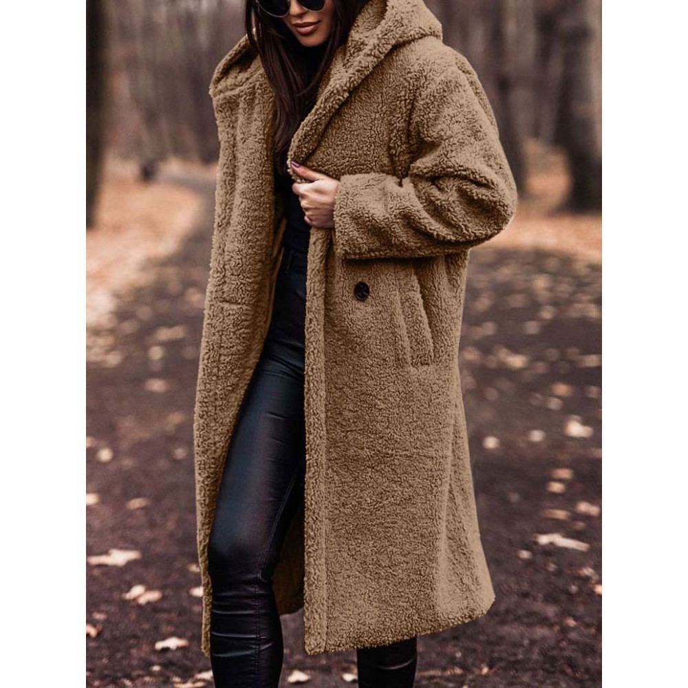 Long Coat Blazer Mantel Bulu Panjang Hangat Lembut Wanita Korea Musim Dingin