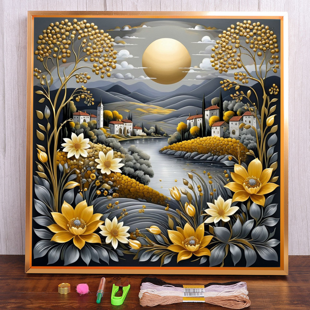 

Scenery Flower Printed Water-Soluble Canvas Cross Stitch Kit Embroidery Craft Painting Handiwork Knitting Needle Jewelry Stamped