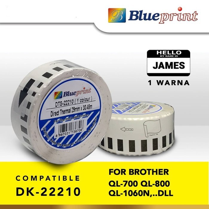

Blueprint BP-DTS22210 Label Barcode Brother 22210 29mm x 30.48m Continuous 1 Colour Stiker Roll