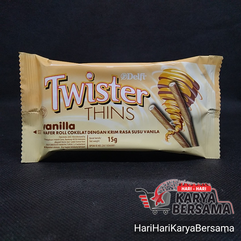 

MAKANAN RINGAN DELFI TWISTER THINS WAFER ROLL VANILLA 15GR