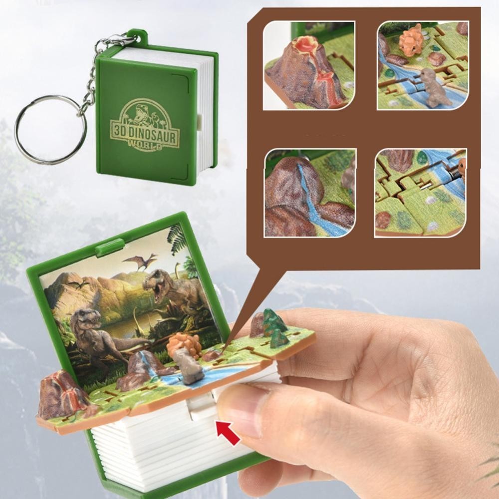 Fold Book Keychain Children Kids Toy 3D New Year Christmas Gift Anxiety Stress Relief Dinosaur Castl