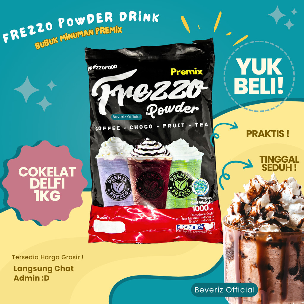 

BEVERIZ Frezzo Bubuk Minuman Rasa Coklat Delfi | Choco Delfi Boba Powder 1Kg / 1000gram {Bisa COD} {tersedia harga grosir}