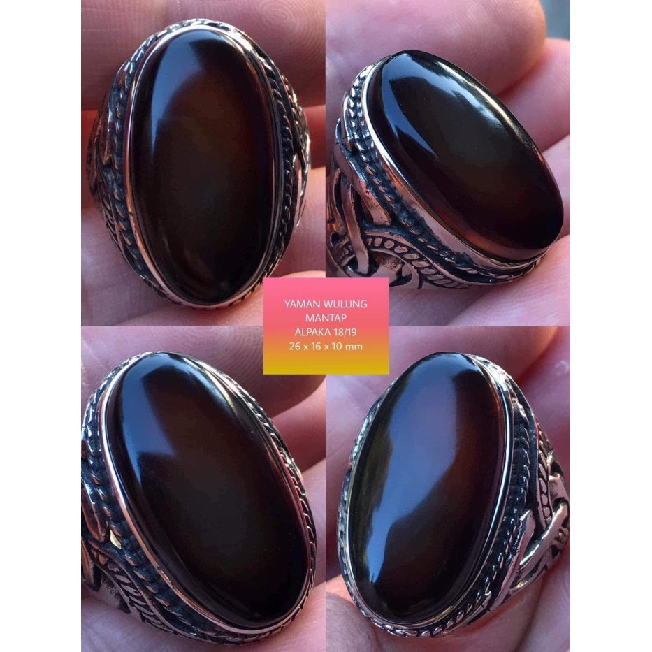 Cincin Batu Akik Natural Gambar Yaman Black Hitam Motif Unik Antik 10