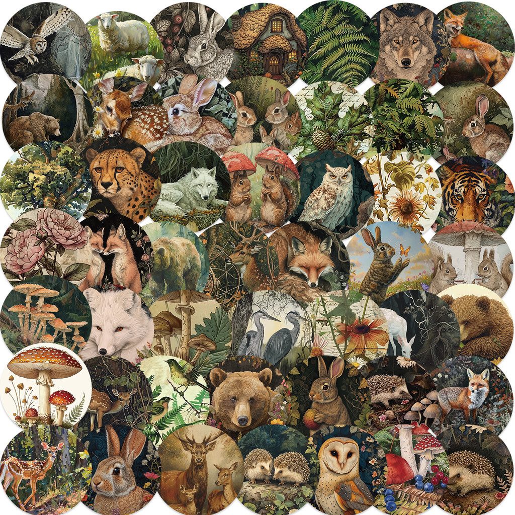 

50PCS Retro Cartoon Zoo Wild Animals Stickers for Toy DIY Phone Luggage Skateboard Laptop Kawaii Decals Graffiti Sticker