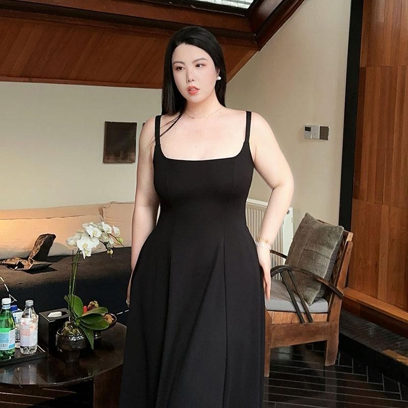 Dress jumbo lace hitam long dress Plus Size Big Size rok suspender ramping