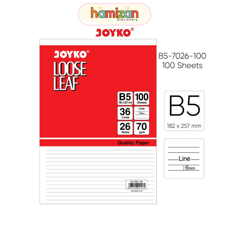 

Kertas Loose leaf bergaris ukuran B5 isi 100 lembar B5-7026-100 Joyko Murah Berkualitas