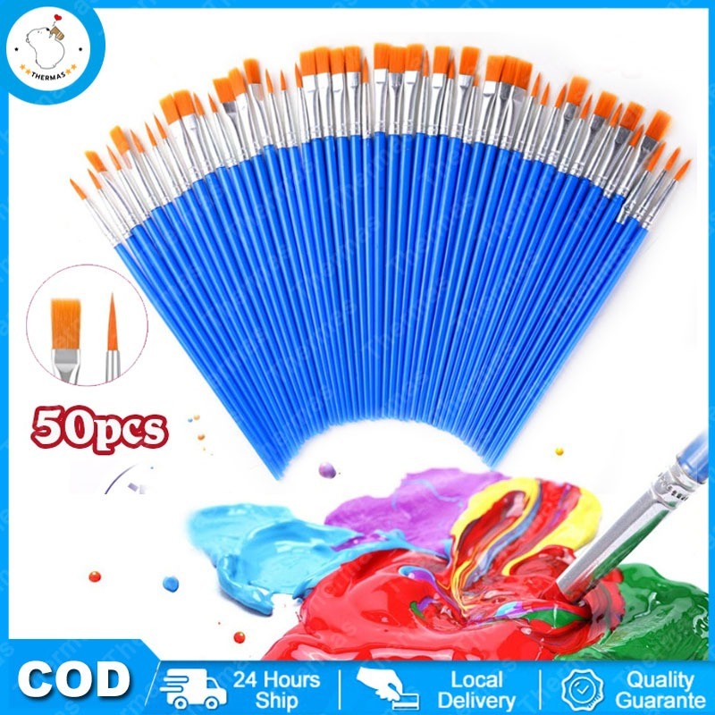 

Pus 50pcs Kuas Cat AirKuas Plastik NilonKuas MinyakKuas Garis Tepi DatarKuas Garis BesarGambar Seni