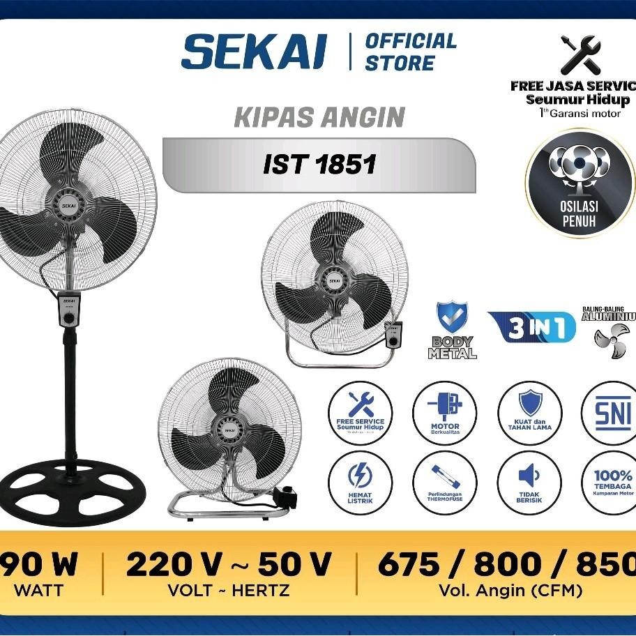 Sekai Ist 1851 Kipas Angin Besi 18 Inch 3in1 Kipas Sekai 18 Inch Ist1851