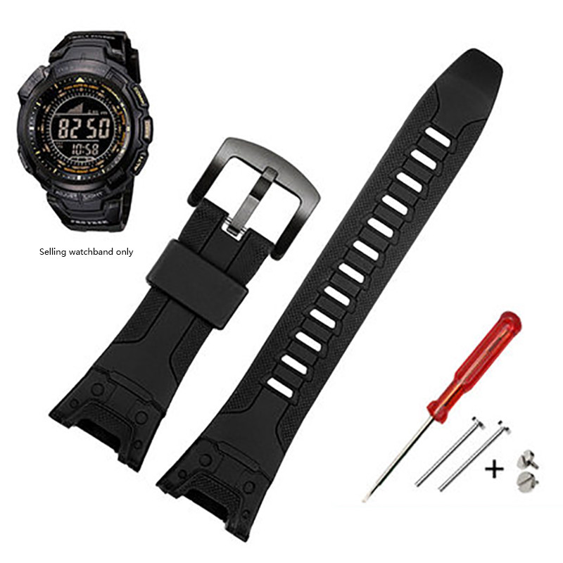 Watchband For Casio PROTREK  PRG-110Y/PRW-1300Y PRG-130Y/PRW-1500Y Black Silicone Rubber Strap Men W