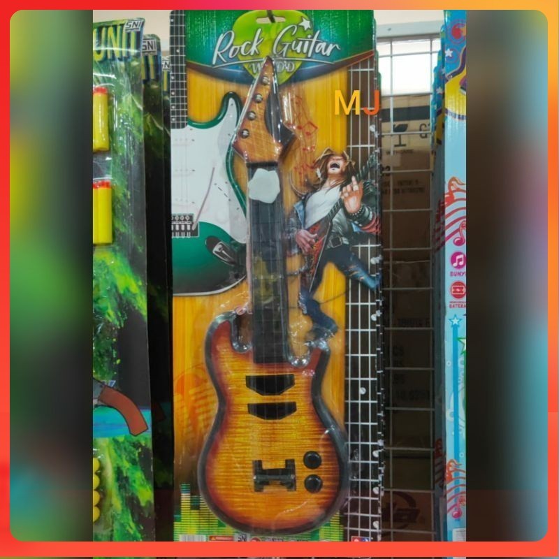 Mainan anak gitar plastik model kayu keren im 8816