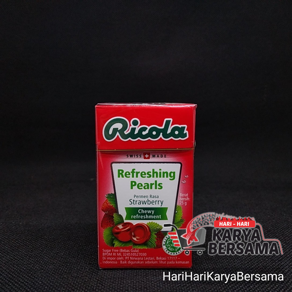 

MAKANAN RINGAN PERMEN RICOLA REFRESHING PEARLS RASA STRAWBERRY 25GR