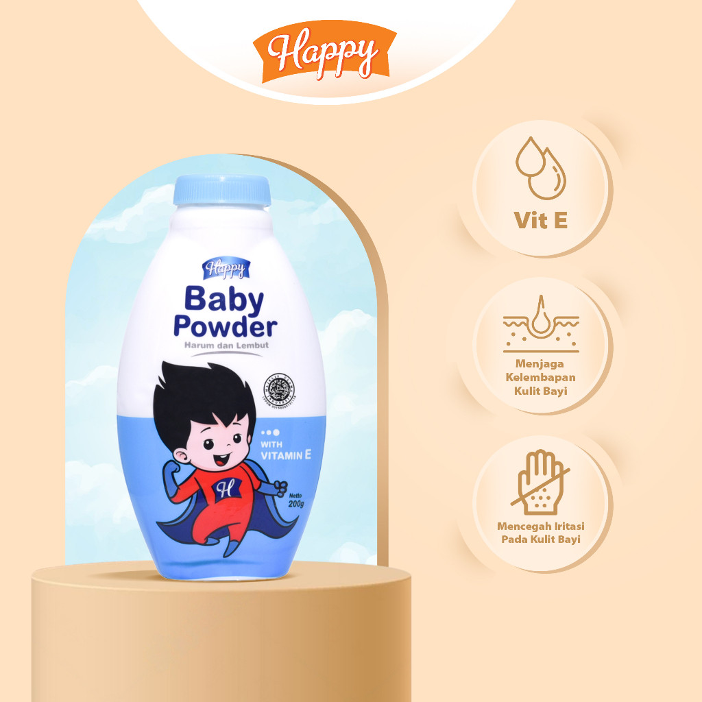 Happy Bedak Bayi Baby Powder Vitamin E 200gr