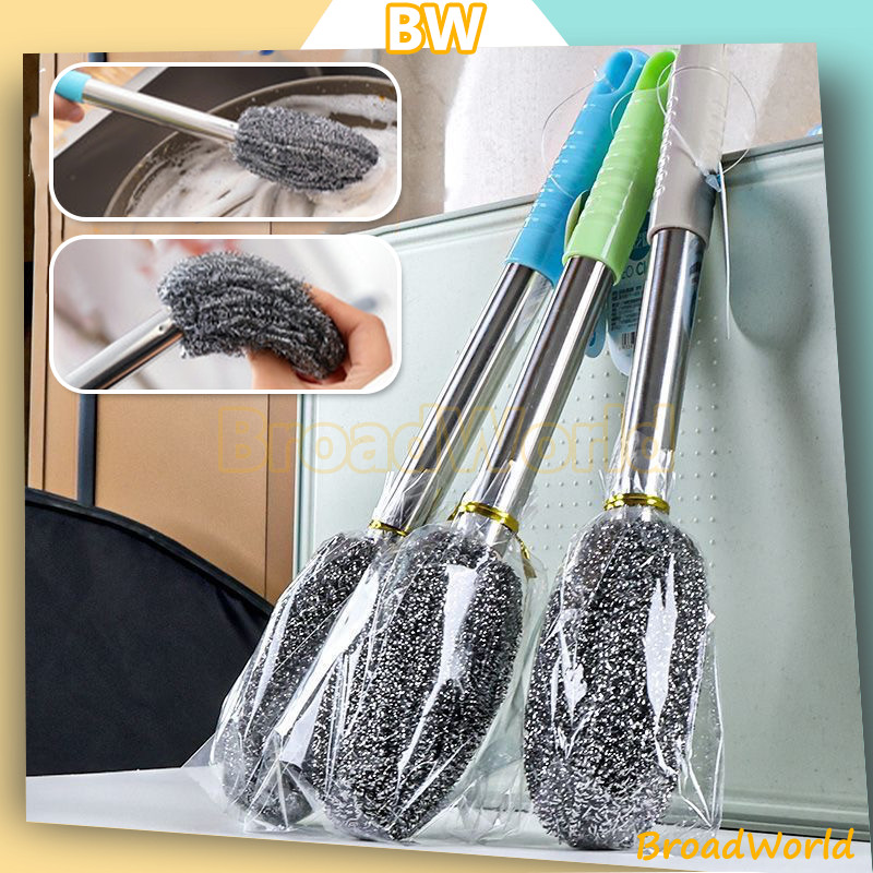 BW Sikat kawat, gagang panjang/sikat kawat baja/sikat panci baja tahan karat pegangan panjang/bola k