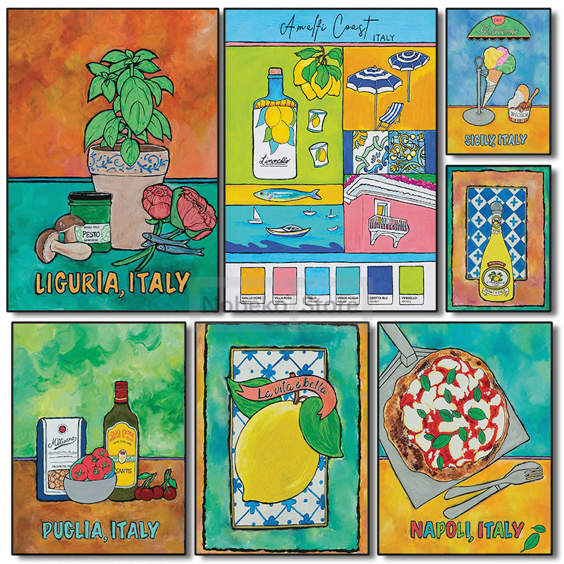 

Italian Kitchen Art Posters Amalfi Coast Lemon Prints Canvas Painting Wall Art Pictures Home Room Vintage Bar Cafe Decoration
