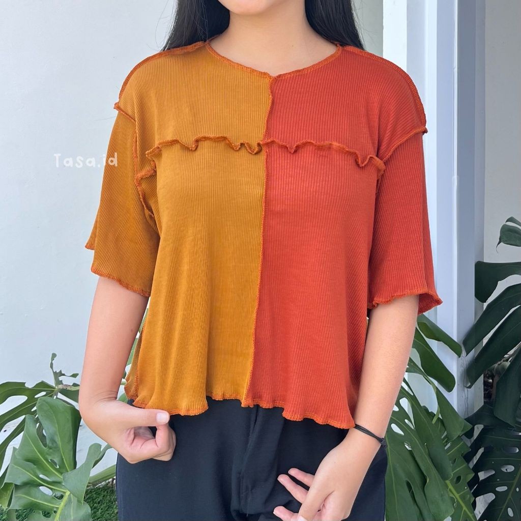 DHOLISHOP.ID Tasa.id | Floria Atasan Wanita Kombiasi Dua Warna | Atasan Korean