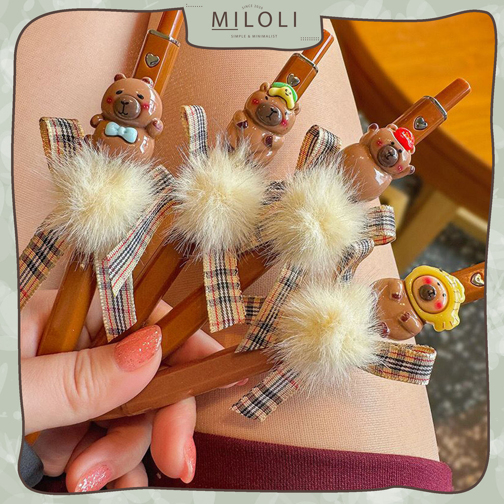 

[MILOLI] 1Pcs CAPYBARA RIBBON CHOCOLATE PEN Cartoon Animal 0,5mm Pena Aesthetic Ballpoint Stationery - D0088