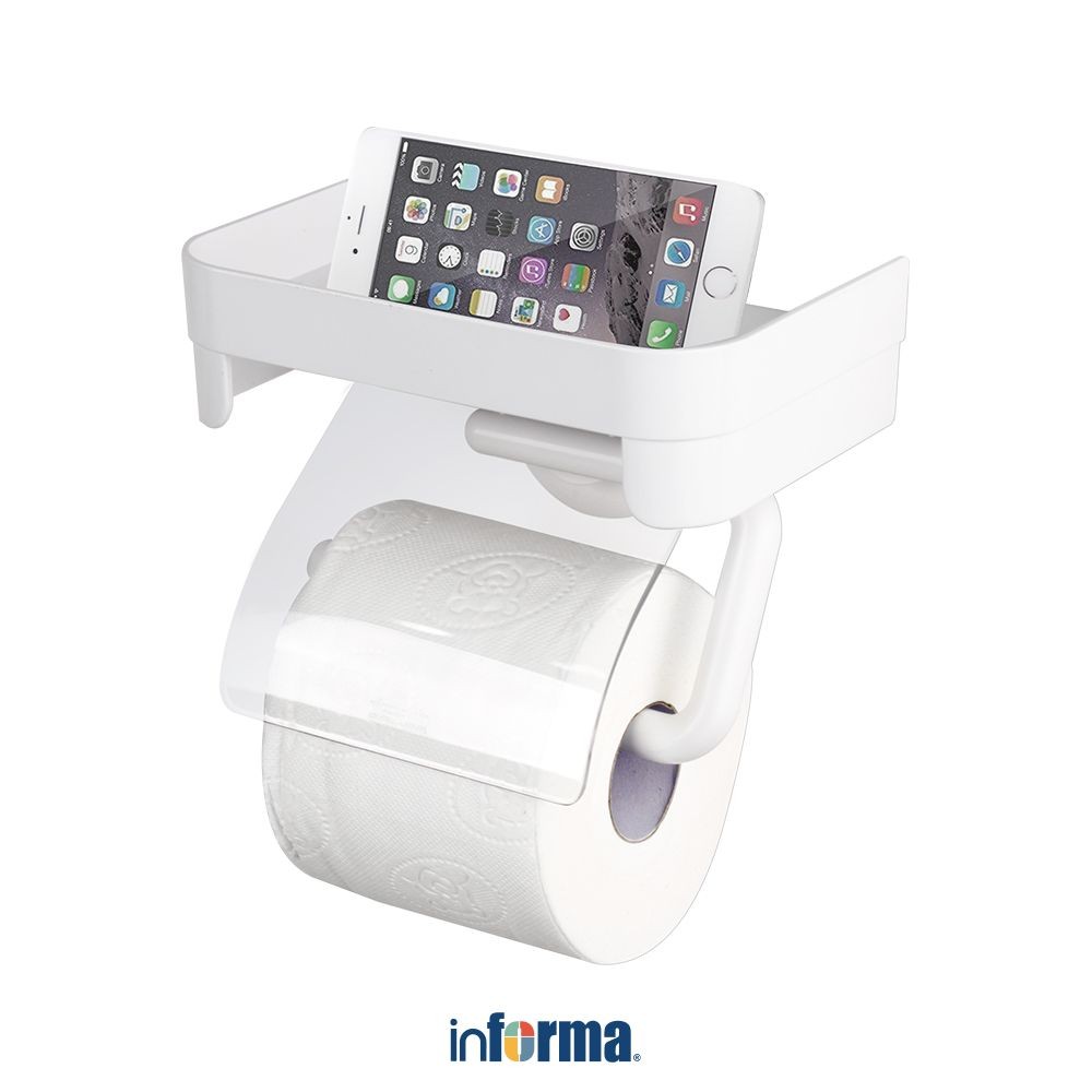 Informa Holder Tisu Toilet Gulung Dengan Rak - Putih Tempat Tissue Roll Wadah Penyimpanan Tisyu Tiss