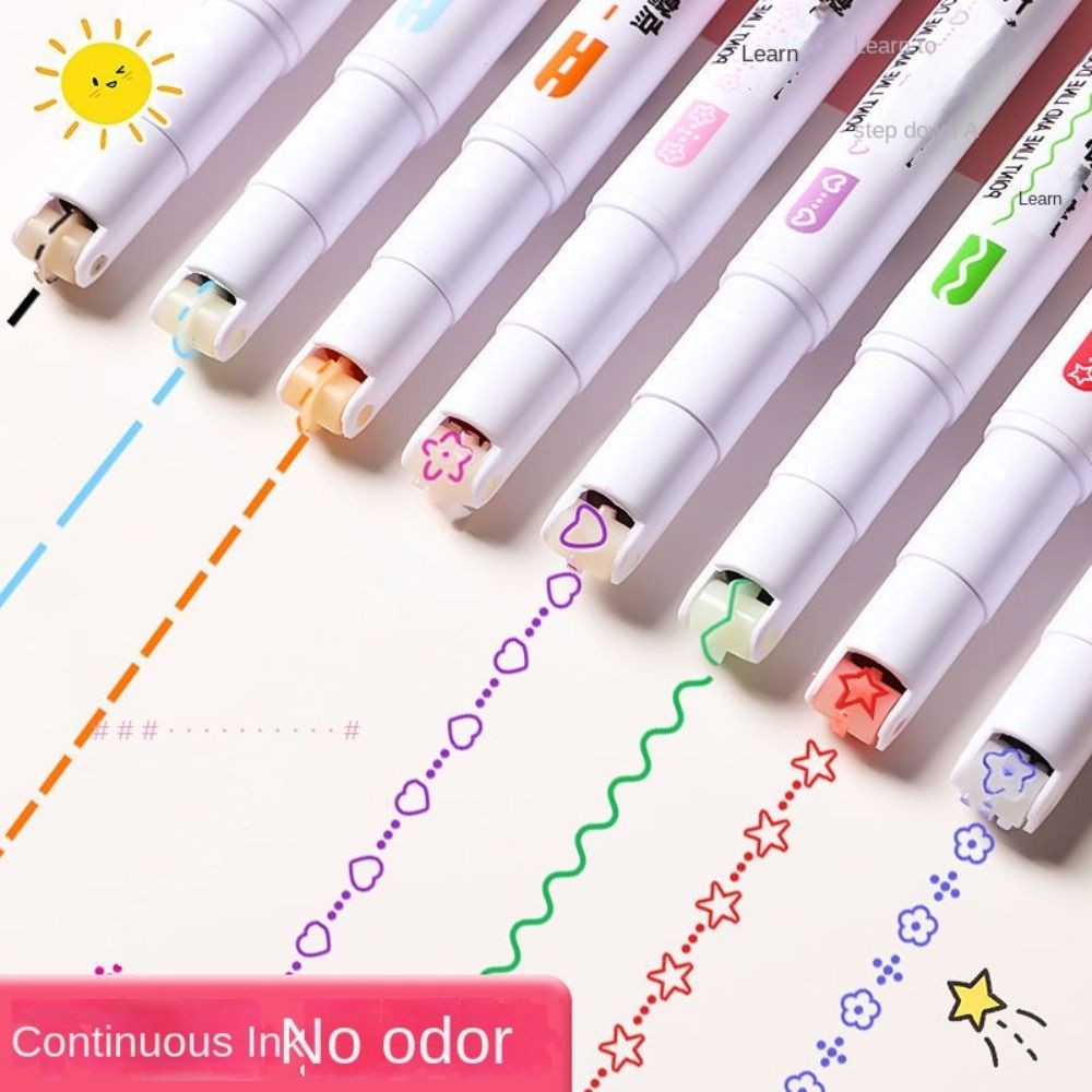 

Curve Highlighter Pens Markers Girl Drawing Decoration Pen Cute Stationery Kawaii Highlihter Flower Outline Pen Account Pen