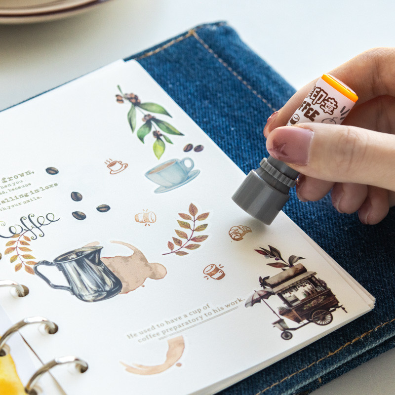 

Cartoon Coffee Wooden Rubber Stamps Small Cute Life Travel Rubber Seal Scrapbooking Planner Decorative Stamp Stationery Korean