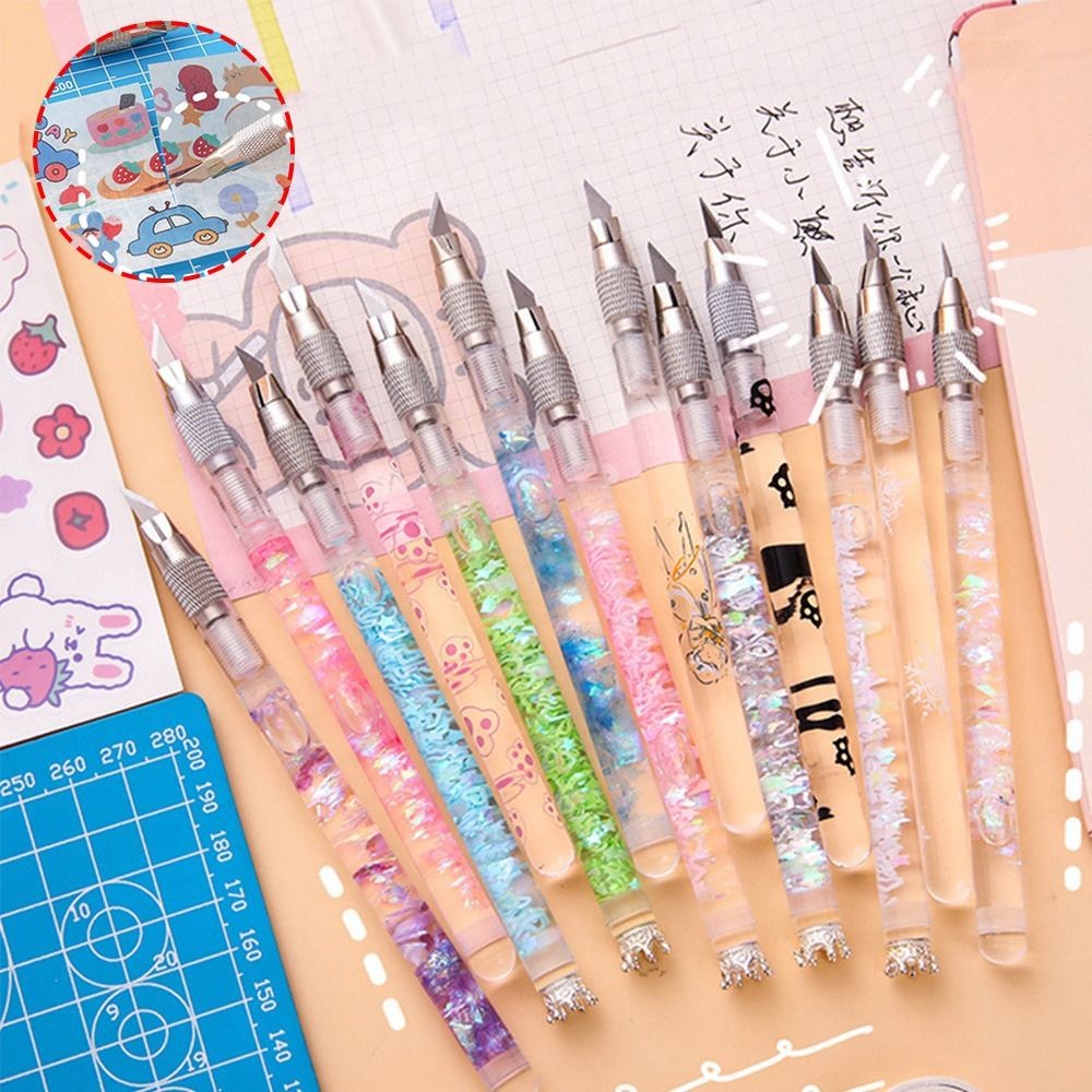 

DIY Paper Cut Knife Quicksand Print Pattern Utility Knife Scrapbook Handmade Crafts Cutting Tool Precision Sticker Tape Cutter